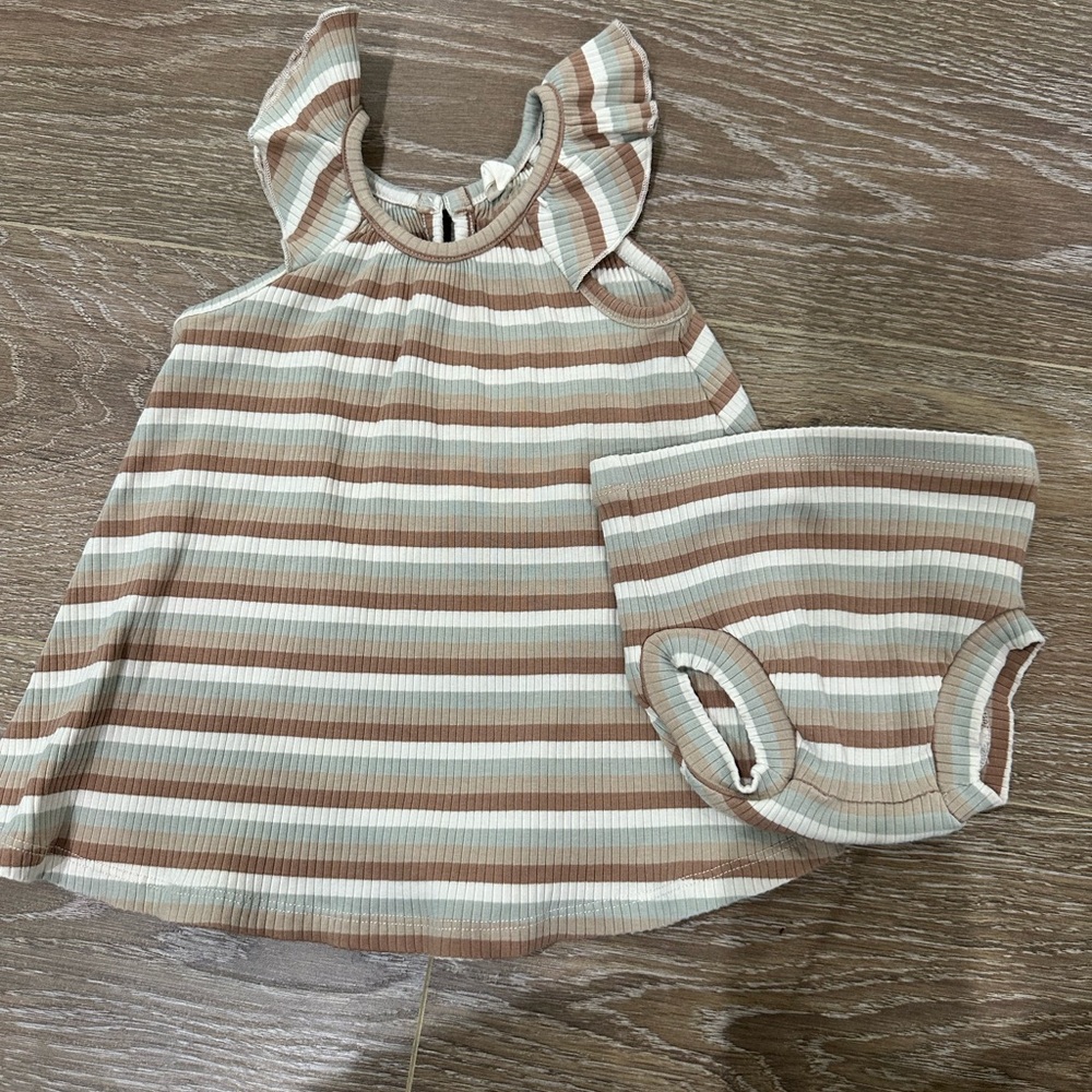 Quincy Mae Striped Dress Set - Cream and Brown